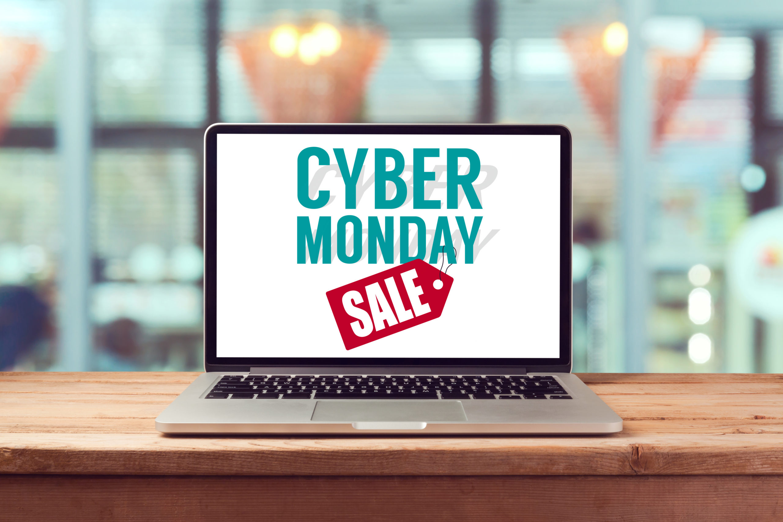 Cyber Monday sign on laptop computer. Holiday online shopping co Cyber Monday Membership Sale